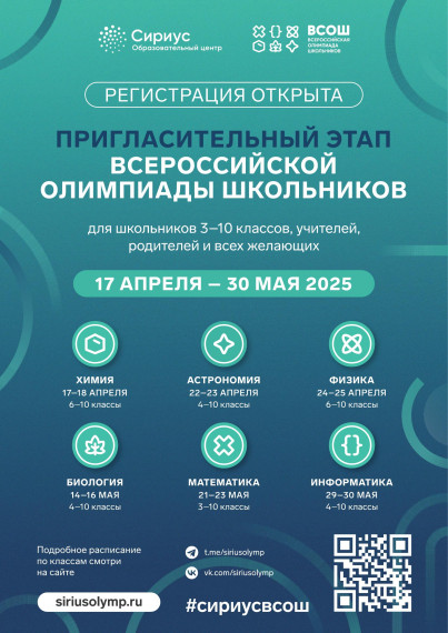 Объявлен старт пригласительного этапа Всероссийской олимпиады школьников 2025-2026 уч. года.